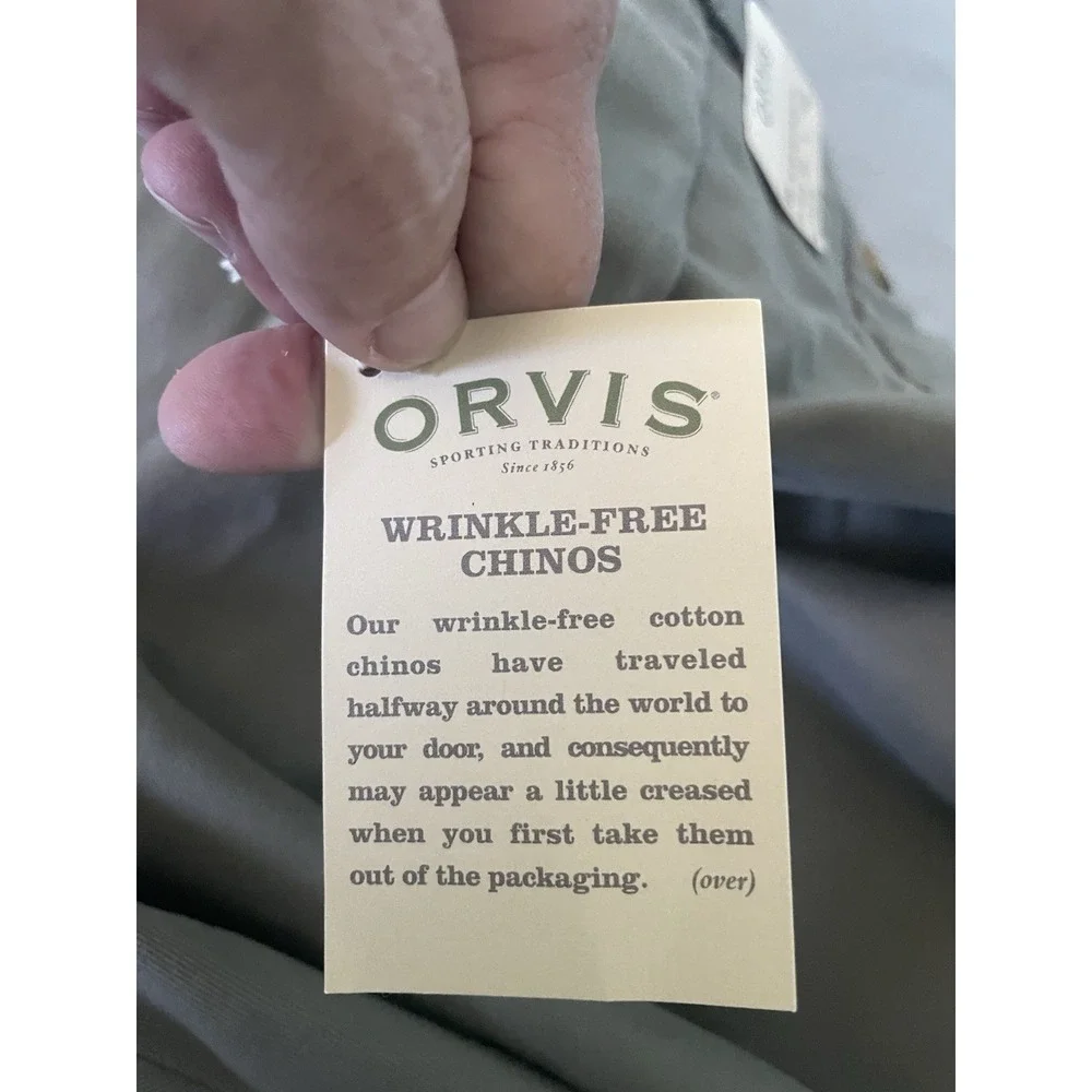 Orvis Pants Mens 44 Olive Wrinkle-Free Comfort Waist Pleated Chino Classic